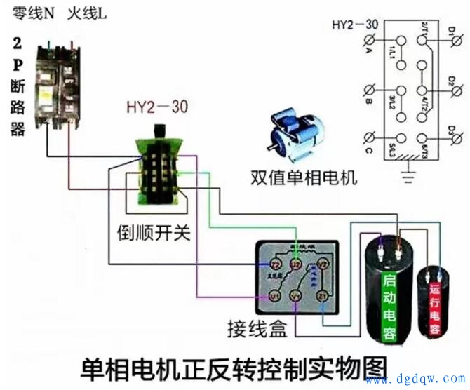 单相电机倒顺开关怎么接线？单相电机倒顺开关正反转接法图解 - 电动机_电工电气学习网